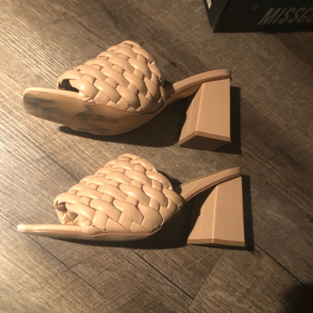 Braided Block Heel Mule nude by miss guided